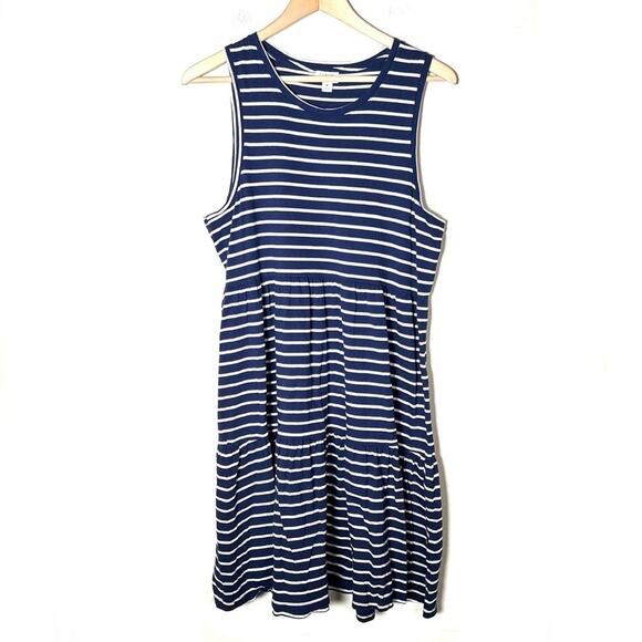 J. Crew Dresses & Skirts - J. Crew royal blue white striped pleated sleeveless casual dress medium M B100